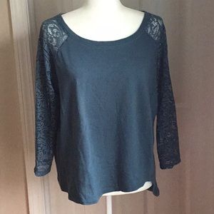 EUC deep teal knit lace top